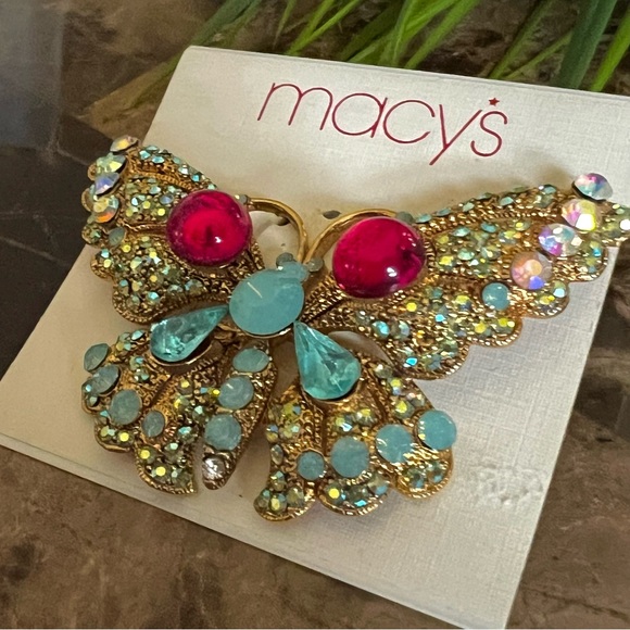 Large Gold Tone Multi Color Crystal Rhinestone Butterfly Brooch Pin - Picture 3 of 8